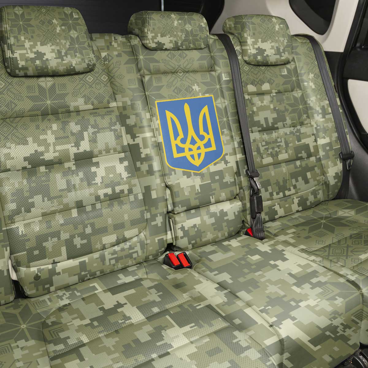 Ukraine Military Vyshyvanka Pattern Back Car Seat Cover Tryzub Emblem Tactical Style - Wonder Print Shop