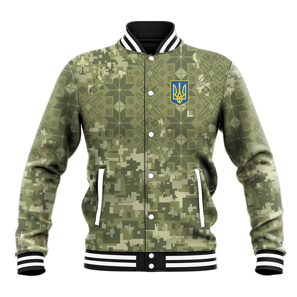 Ukraine Military Vyshyvanka Pattern Baseball Jacket Tryzub Emblem Tactical Style - Wonder Print Shop