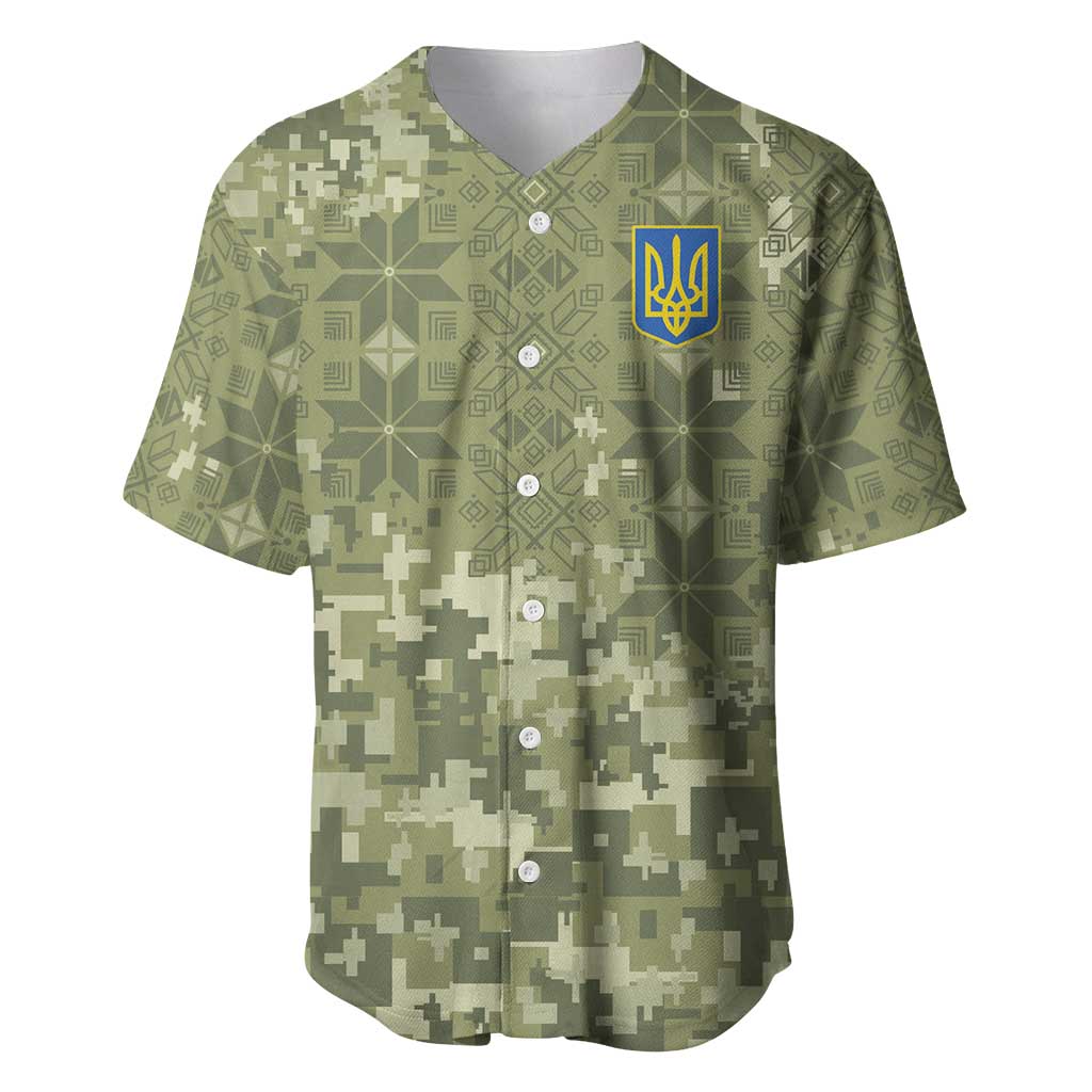 Ukraine Military Vyshyvanka Pattern Baseball Jersey Tryzub Emblem Tactical Style - Wonder Print Shop