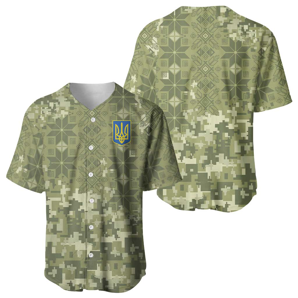 Ukraine Military Vyshyvanka Pattern Baseball Jersey Tryzub Emblem Tactical Style - Wonder Print Shop