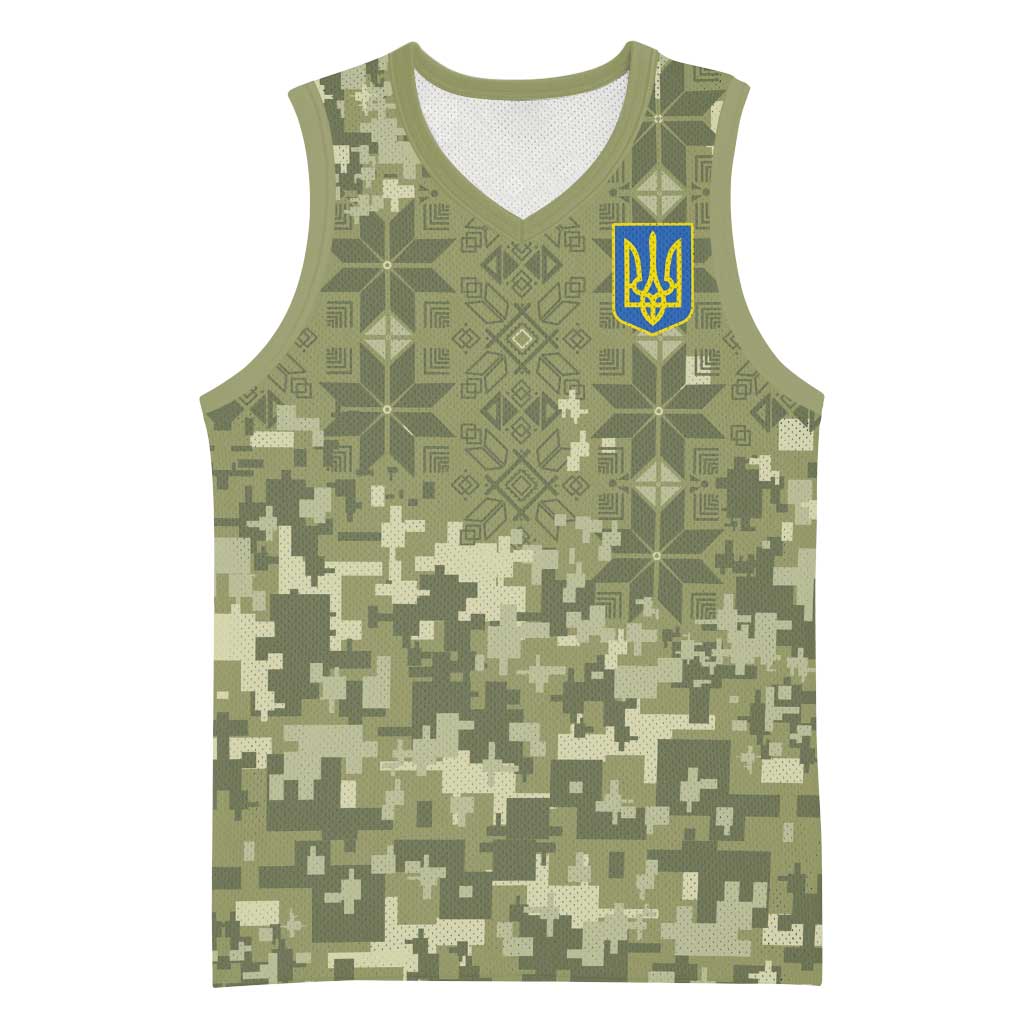 Ukraine Military Vyshyvanka Pattern Basketball Jersey Tryzub Emblem Tactical Style - Wonder Print Shop