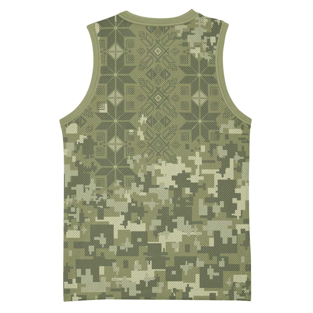 Ukraine Military Vyshyvanka Pattern Basketball Jersey Tryzub Emblem Tactical Style - Wonder Print Shop