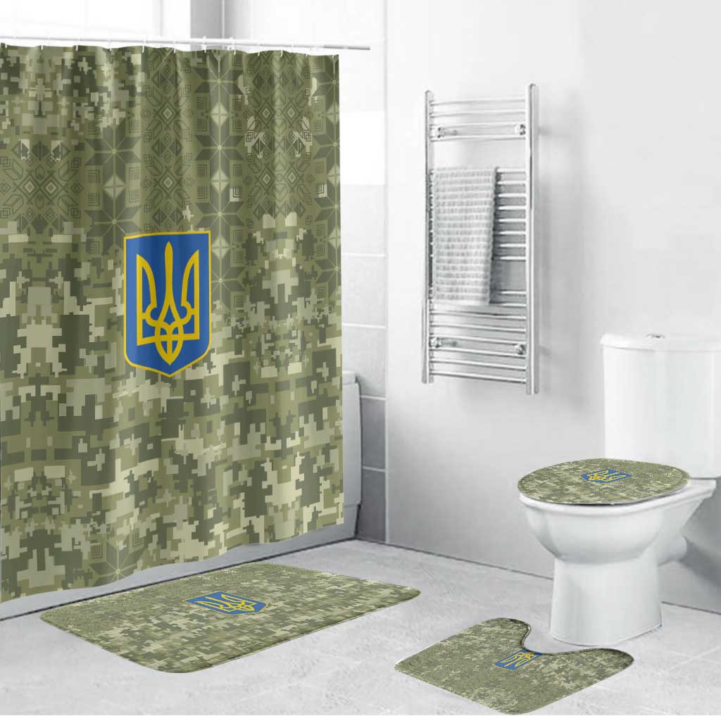 Ukraine Military Vyshyvanka Pattern Bathroom Set Tryzub Emblem Tactical Style - Wonder Print Shop