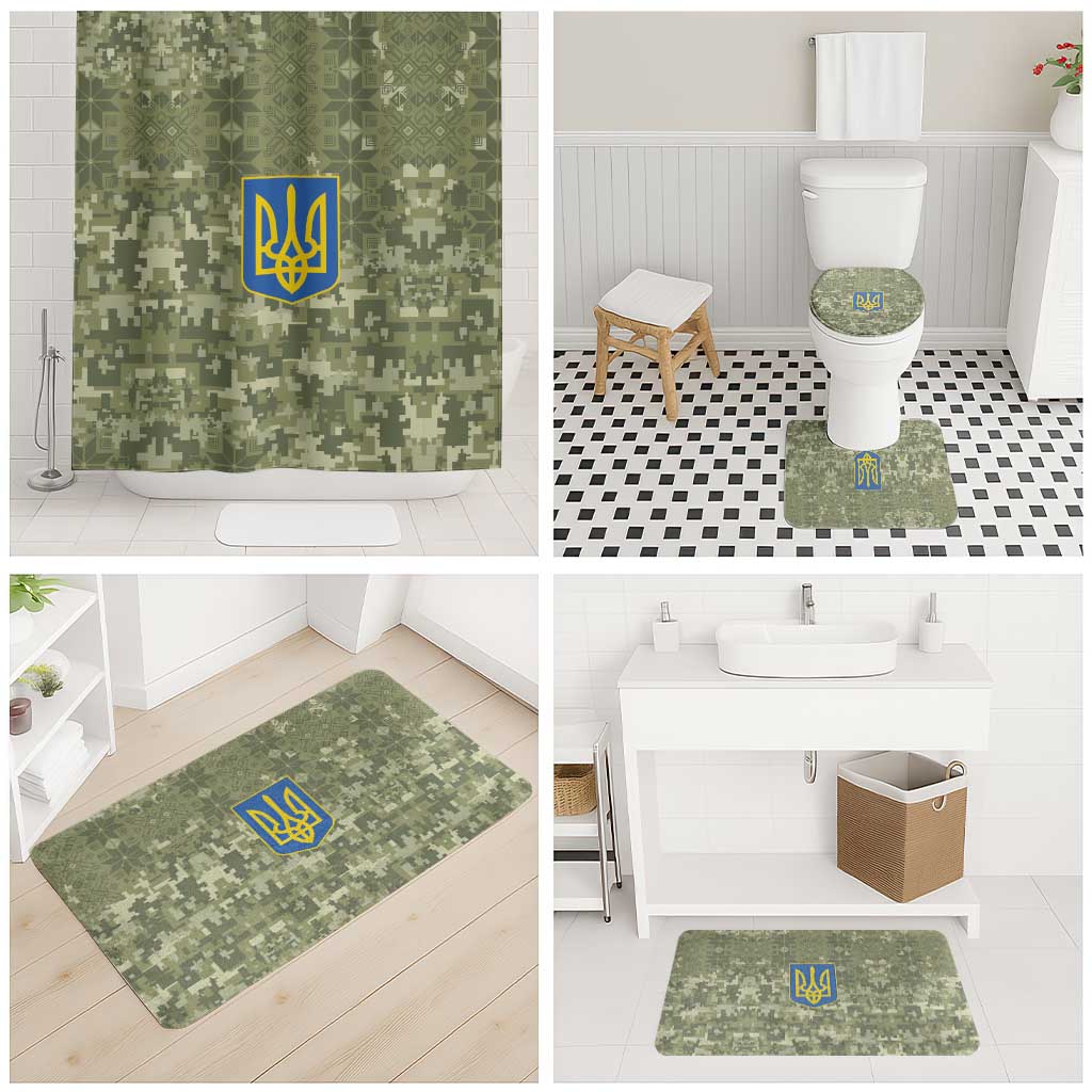 Ukraine Military Vyshyvanka Pattern Bathroom Set Tryzub Emblem Tactical Style - Wonder Print Shop