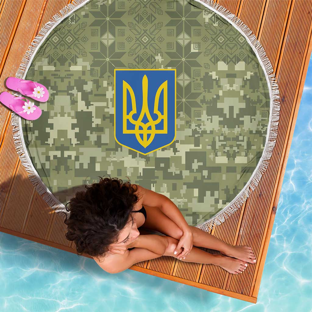 Ukraine Military Vyshyvanka Pattern Beach Blanket Tryzub Emblem Tactical Style - Wonder Print Shop