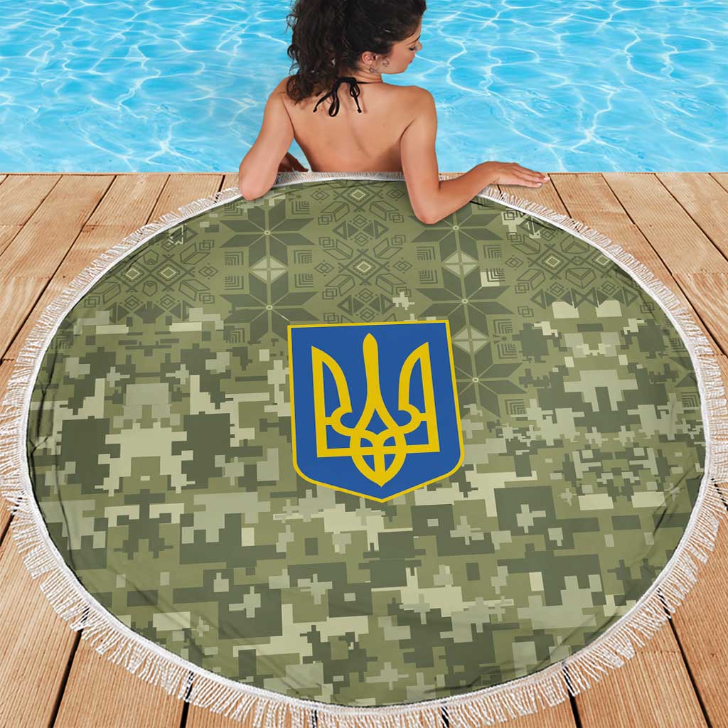 Ukraine Military Vyshyvanka Pattern Beach Blanket Tryzub Emblem Tactical Style - Wonder Print Shop