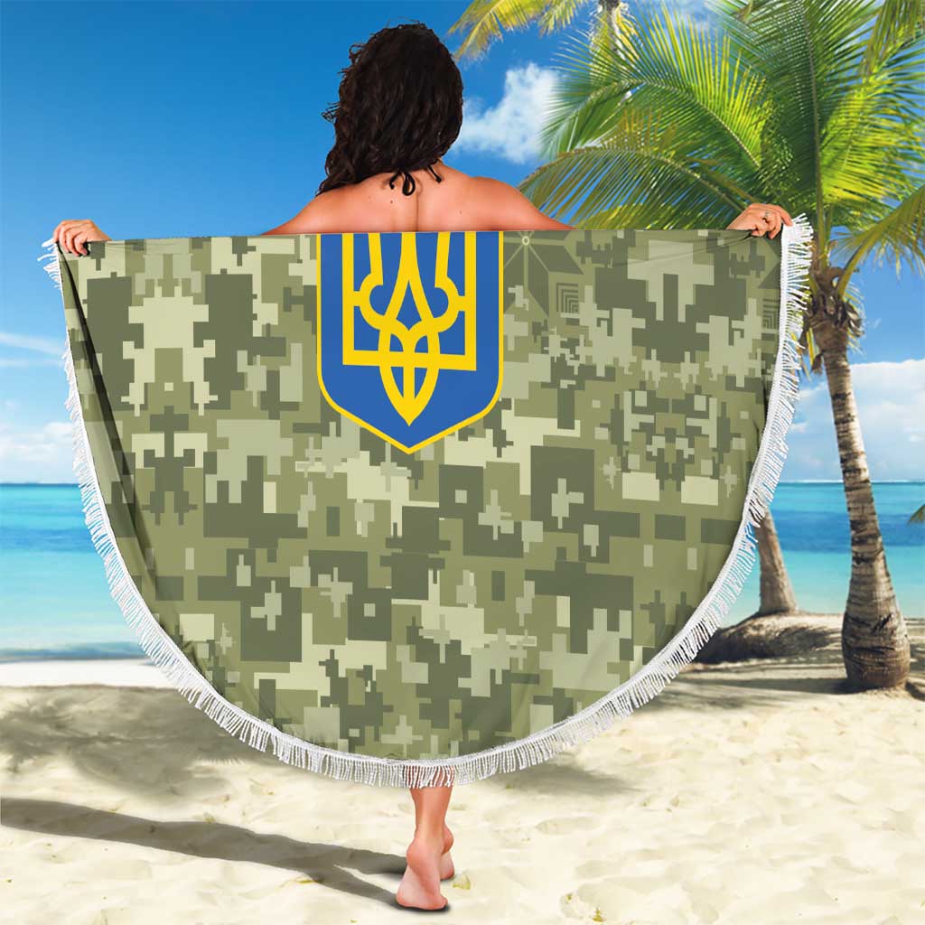 Ukraine Military Vyshyvanka Pattern Beach Blanket Tryzub Emblem Tactical Style - Wonder Print Shop