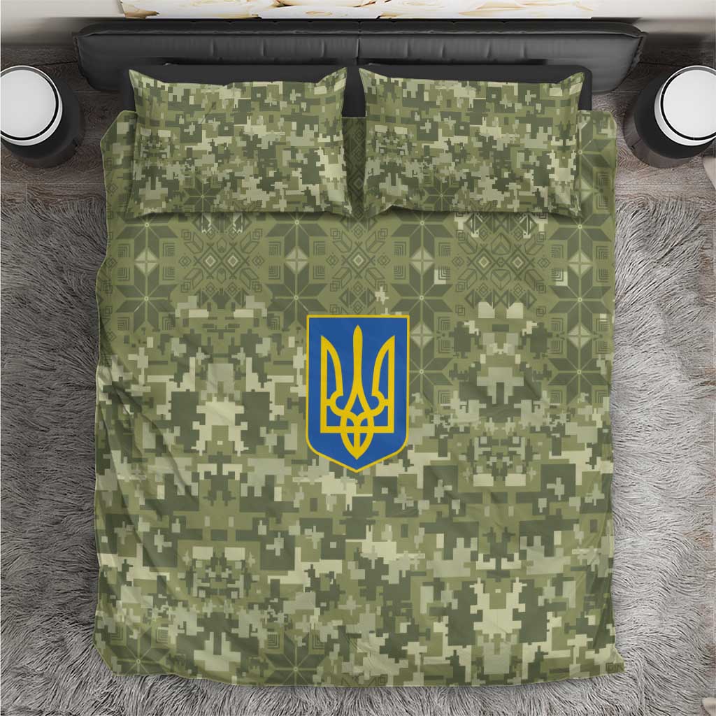 Ukraine Military Vyshyvanka Pattern Bedding Set Tryzub Emblem Tactical Style - Wonder Print Shop