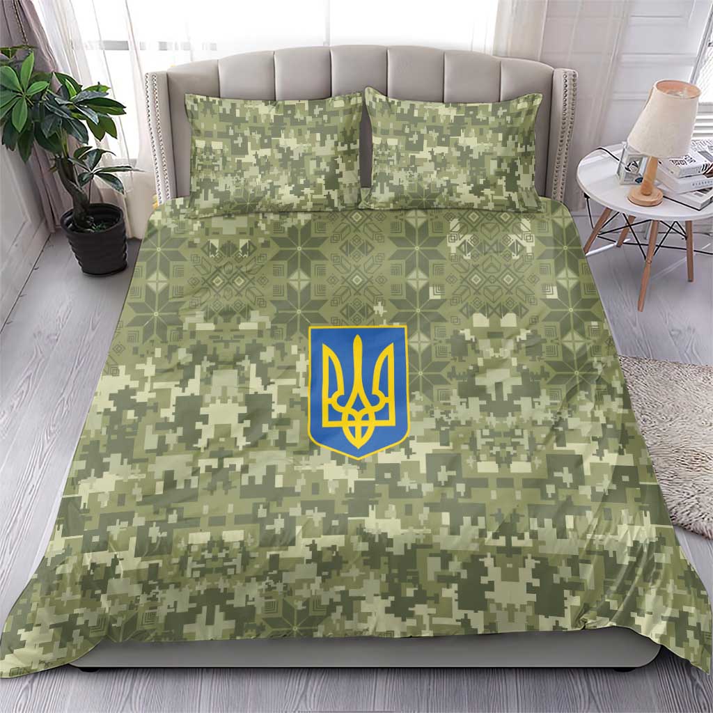 Ukraine Military Vyshyvanka Pattern Bedding Set Tryzub Emblem Tactical Style - Wonder Print Shop