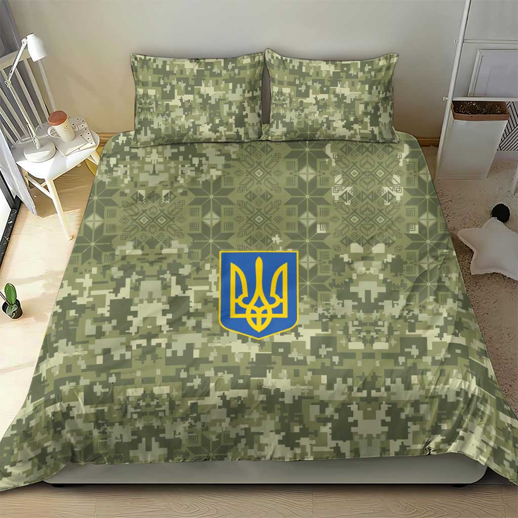 Ukraine Military Vyshyvanka Pattern Bedding Set Tryzub Emblem Tactical Style - Wonder Print Shop
