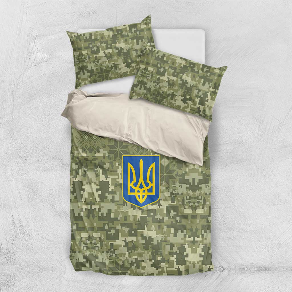 Ukraine Military Vyshyvanka Pattern Bedding Set Tryzub Emblem Tactical Style - Wonder Print Shop