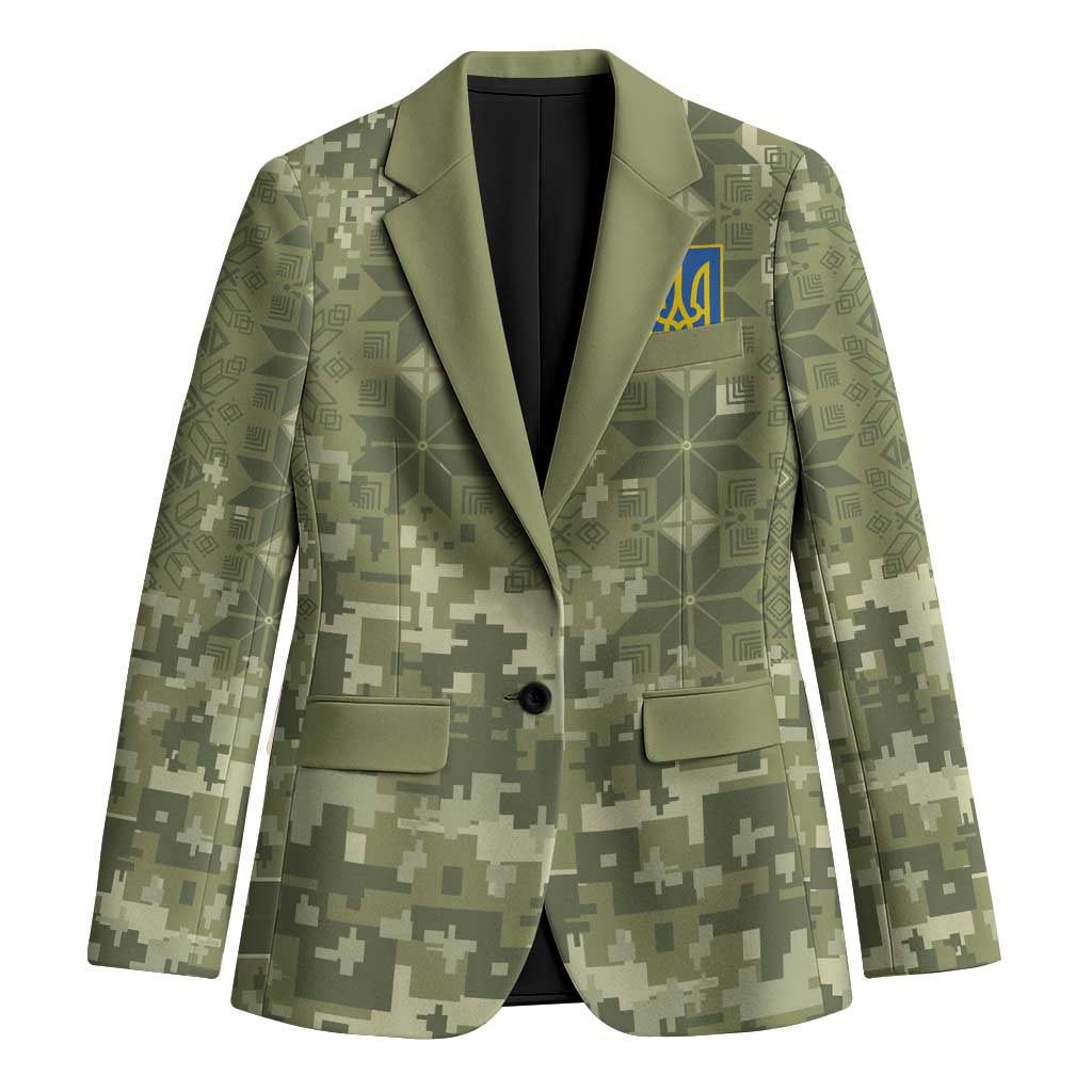 Ukraine Military Vyshyvanka Pattern Blazer Tryzub Emblem Tactical Style - Wonder Print Shop