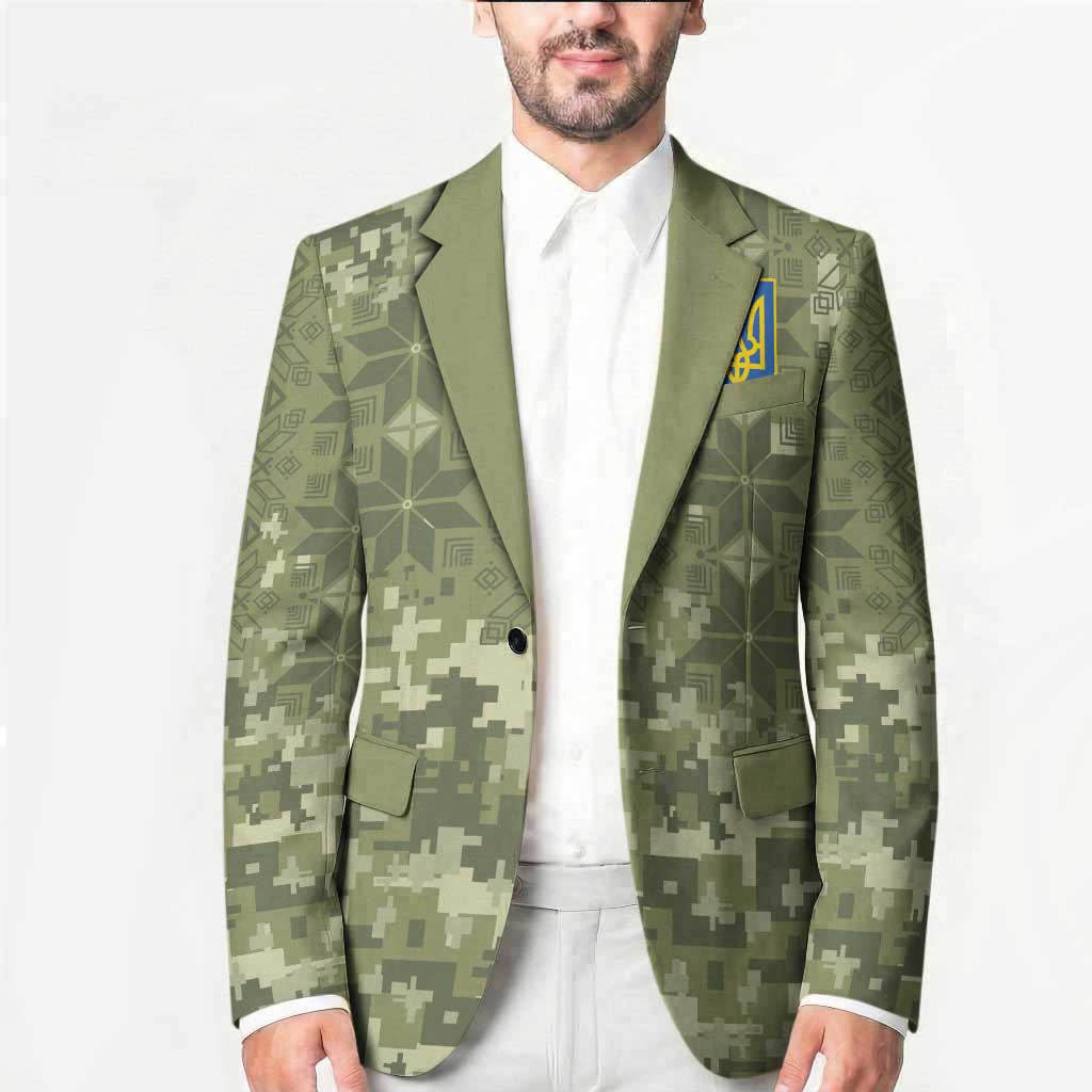 Ukraine Military Vyshyvanka Pattern Blazer Tryzub Emblem Tactical Style - Wonder Print Shop