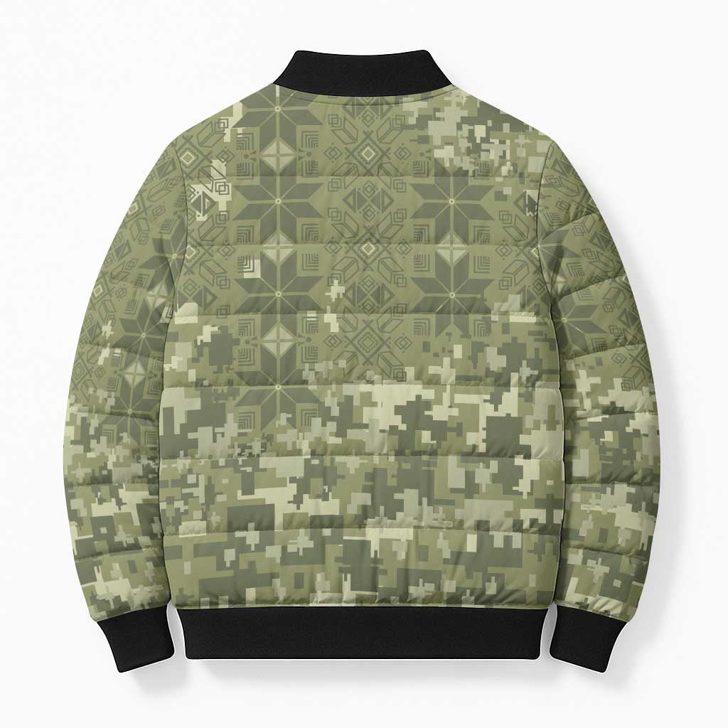 Ukraine Military Vyshyvanka Pattern Bomber Puffer Jacket Tryzub Emblem Tactical Style - Wonder Print Shop