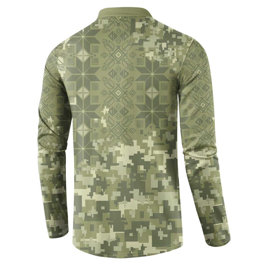 Ukraine Military Vyshyvanka Pattern Button Sweatshirt Tryzub Emblem Tactical Style - Wonder Print Shop