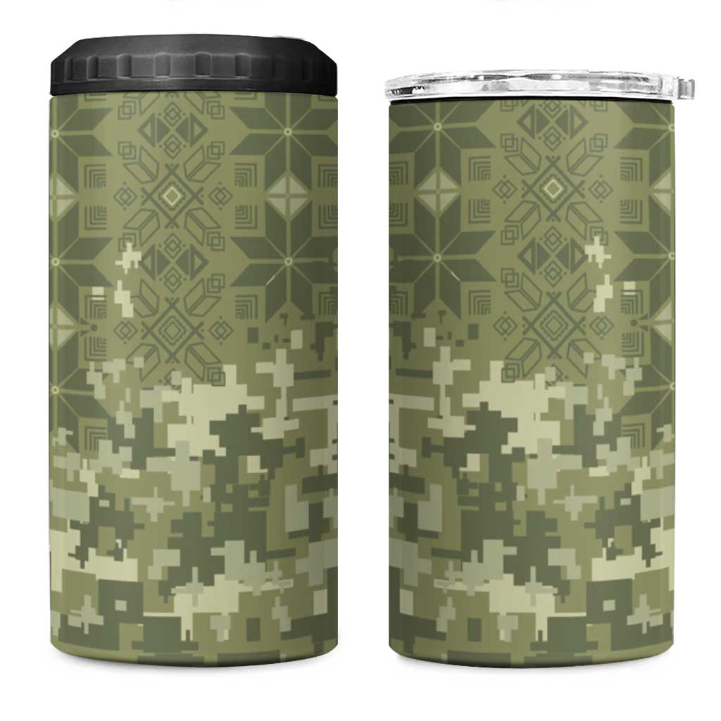 Ukraine Military Vyshyvanka Pattern 4 in 1 Can Cooler Tumbler Tryzub Emblem Tactical Style - Wonder Print Shop