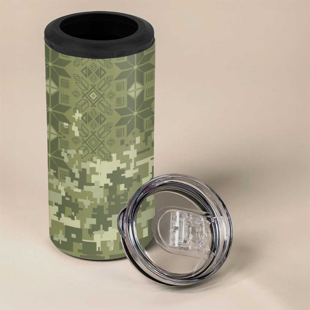 Ukraine Military Vyshyvanka Pattern 4 in 1 Can Cooler Tumbler Tryzub Emblem Tactical Style - Wonder Print Shop