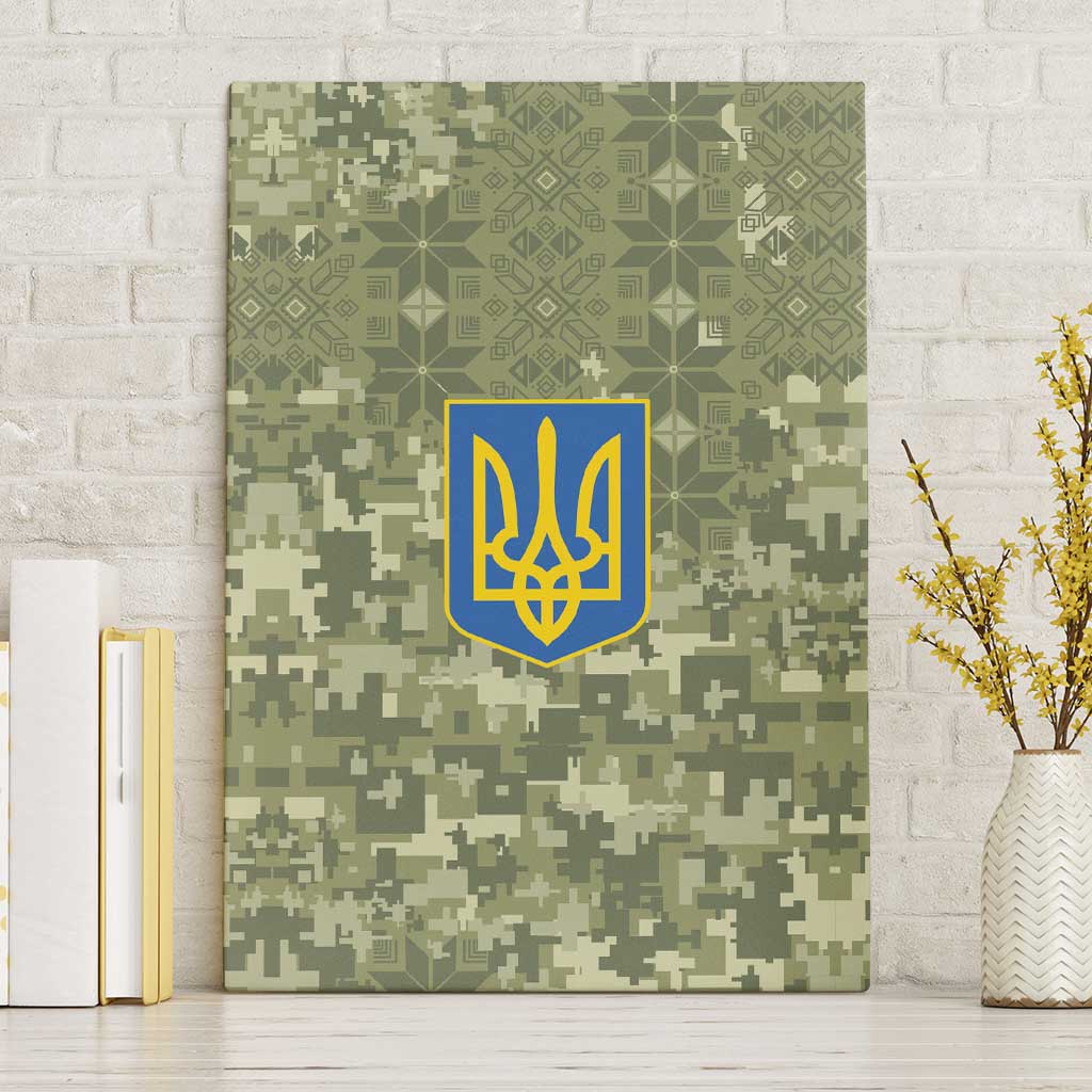 Ukraine Military Vyshyvanka Pattern Canvas Wall Art Tryzub Emblem Tactical Style - Wonder Print Shop