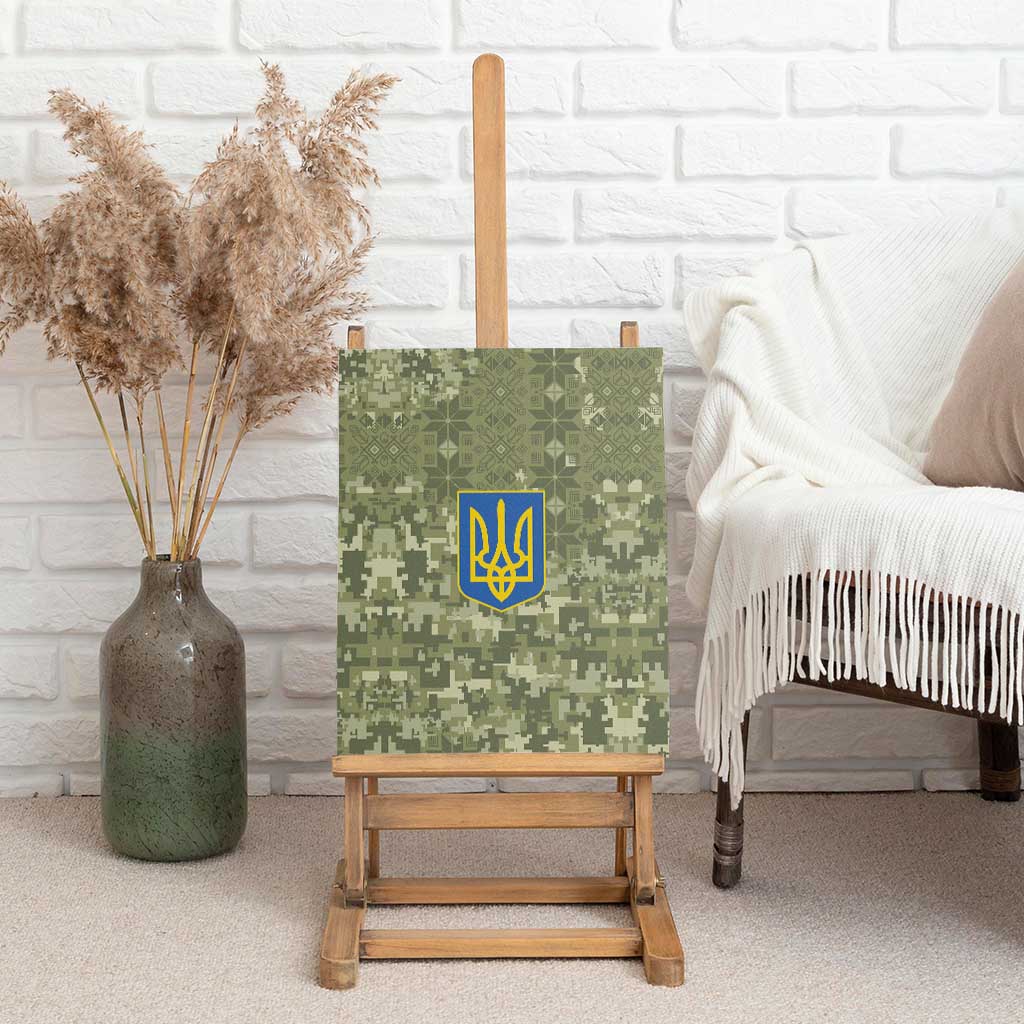 Ukraine Military Vyshyvanka Pattern Canvas Wall Art Tryzub Emblem Tactical Style - Wonder Print Shop