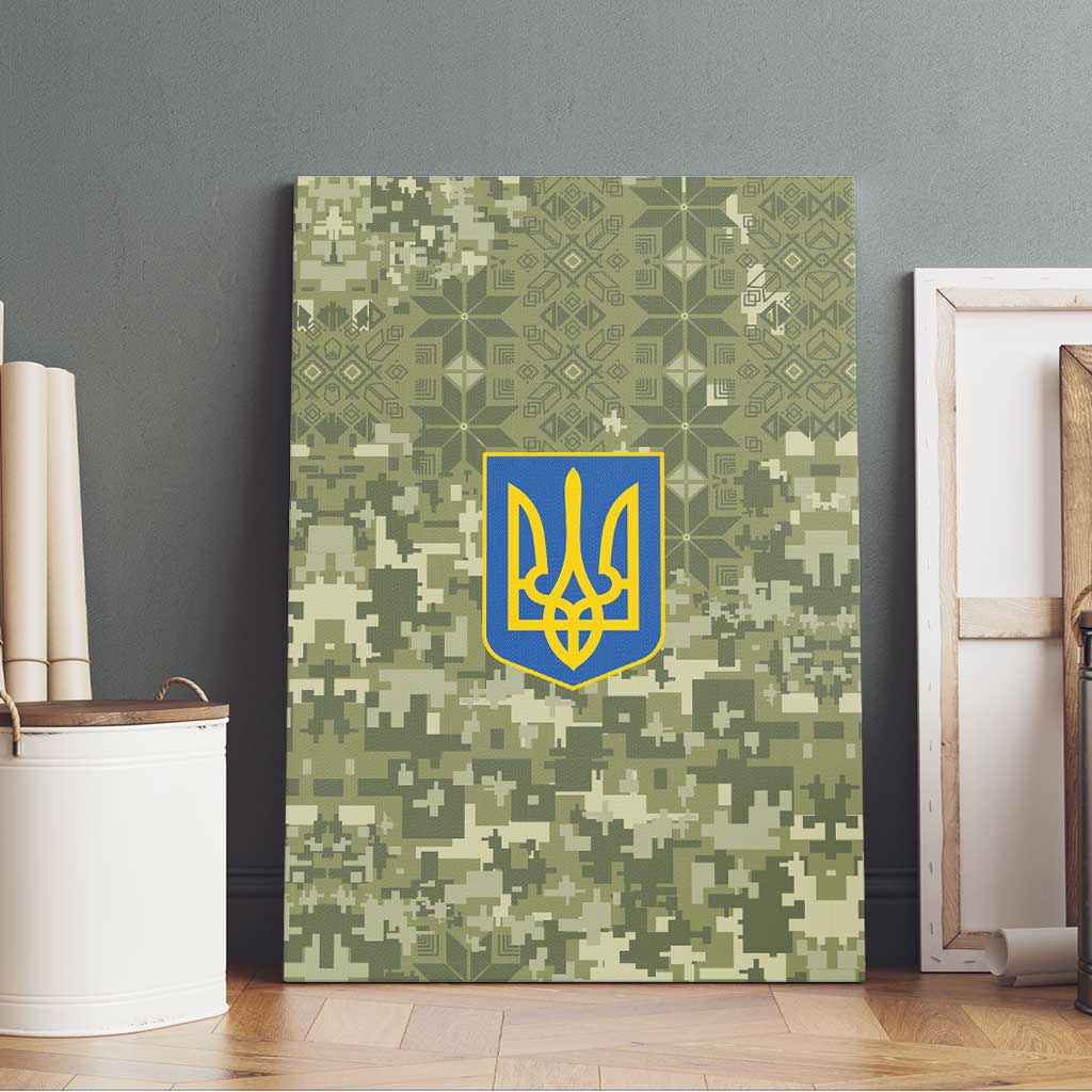 Ukraine Military Vyshyvanka Pattern Canvas Wall Art Tryzub Emblem Tactical Style - Wonder Print Shop