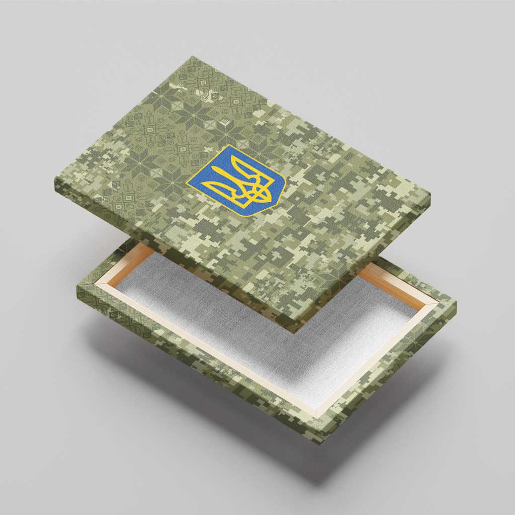 Ukraine Military Vyshyvanka Pattern Canvas Wall Art Tryzub Emblem Tactical Style - Wonder Print Shop