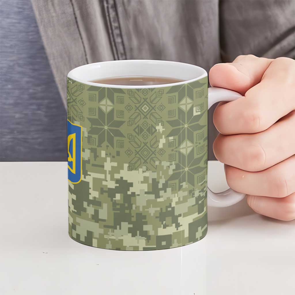 Ukraine Military Vyshyvanka Pattern Ceramic Mug Tryzub Emblem Tactical Style - Wonder Print Shop