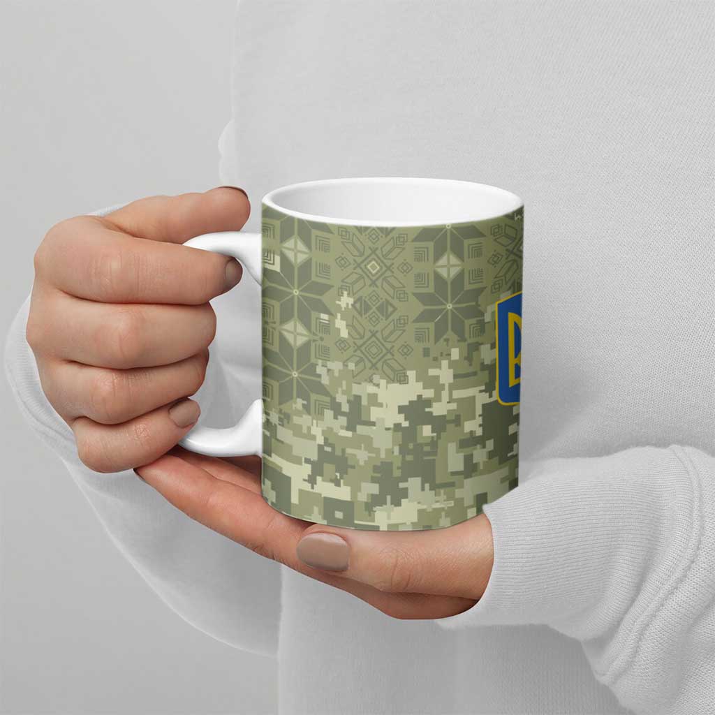 Ukraine Military Vyshyvanka Pattern Ceramic Mug Tryzub Emblem Tactical Style - Wonder Print Shop