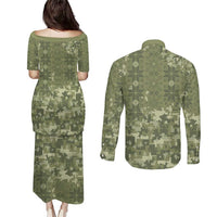Ukraine Military Vyshyvanka Pattern Couples Matching Puletasi and Long Sleeve Button Shirt Tryzub Emblem Tactical Style - Wonder Print Shop