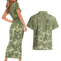 Ukraine Military Vyshyvanka Pattern Couples Matching Short Sleeve Bodycon Dress and Hawaiian Shirt Tryzub Emblem Tactical Style - Wonder Print Shop
