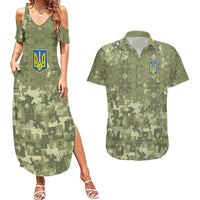 Ukraine Military Vyshyvanka Pattern Couples Matching Summer Maxi Dress and Hawaiian Shirt Tryzub Emblem Tactical Style - Wonder Print Shop