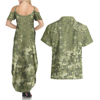 Ukraine Military Vyshyvanka Pattern Couples Matching Summer Maxi Dress and Hawaiian Shirt Tryzub Emblem Tactical Style - Wonder Print Shop
