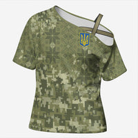 Ukraine Military Vyshyvanka Pattern Cross Shoulder Shirt Tryzub Emblem Tactical Style - Wonder Print Shop