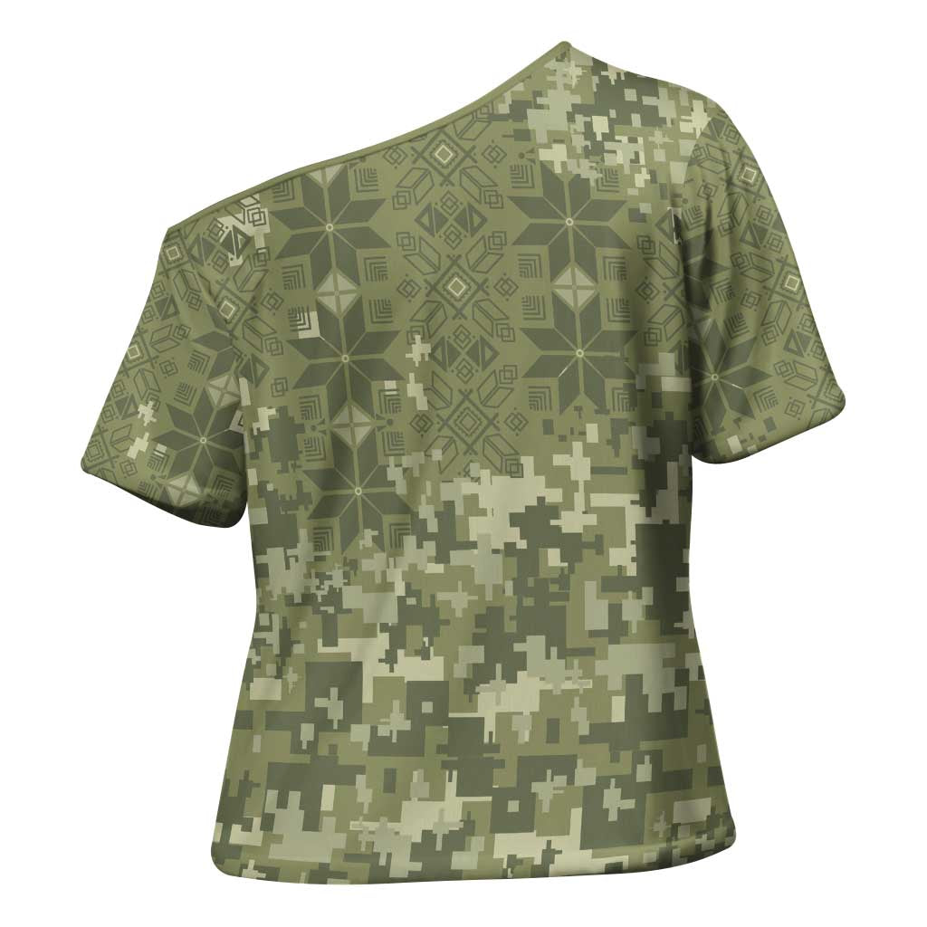 Ukraine Military Vyshyvanka Pattern Cross Shoulder Shirt Tryzub Emblem Tactical Style - Wonder Print Shop