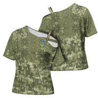 Ukraine Military Vyshyvanka Pattern Cross Shoulder Shirt Tryzub Emblem Tactical Style - Wonder Print Shop