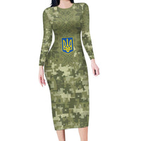 Ukraine Military Vyshyvanka Pattern Family Matching Long Sleeve Bodycon Dress and Hawaiian Shirt Tryzub Emblem Tactical Style