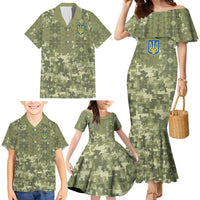 Ukraine Military Vyshyvanka Pattern Family Matching Mermaid Dress and Hawaiian Shirt Tryzub Emblem Tactical Style