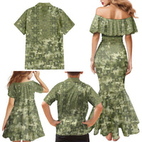 Ukraine Military Vyshyvanka Pattern Family Matching Mermaid Dress and Hawaiian Shirt Tryzub Emblem Tactical Style