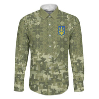 Ukraine Military Vyshyvanka Pattern Family Matching Off The Shoulder Long Sleeve Dress and Hawaiian Shirt Tryzub Emblem Tactical Style