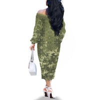Ukraine Military Vyshyvanka Pattern Family Matching Off The Shoulder Long Sleeve Dress and Hawaiian Shirt Tryzub Emblem Tactical Style