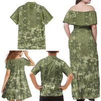 Ukraine Military Vyshyvanka Pattern Family Matching Off Shoulder Maxi Dress and Hawaiian Shirt Tryzub Emblem Tactical Style