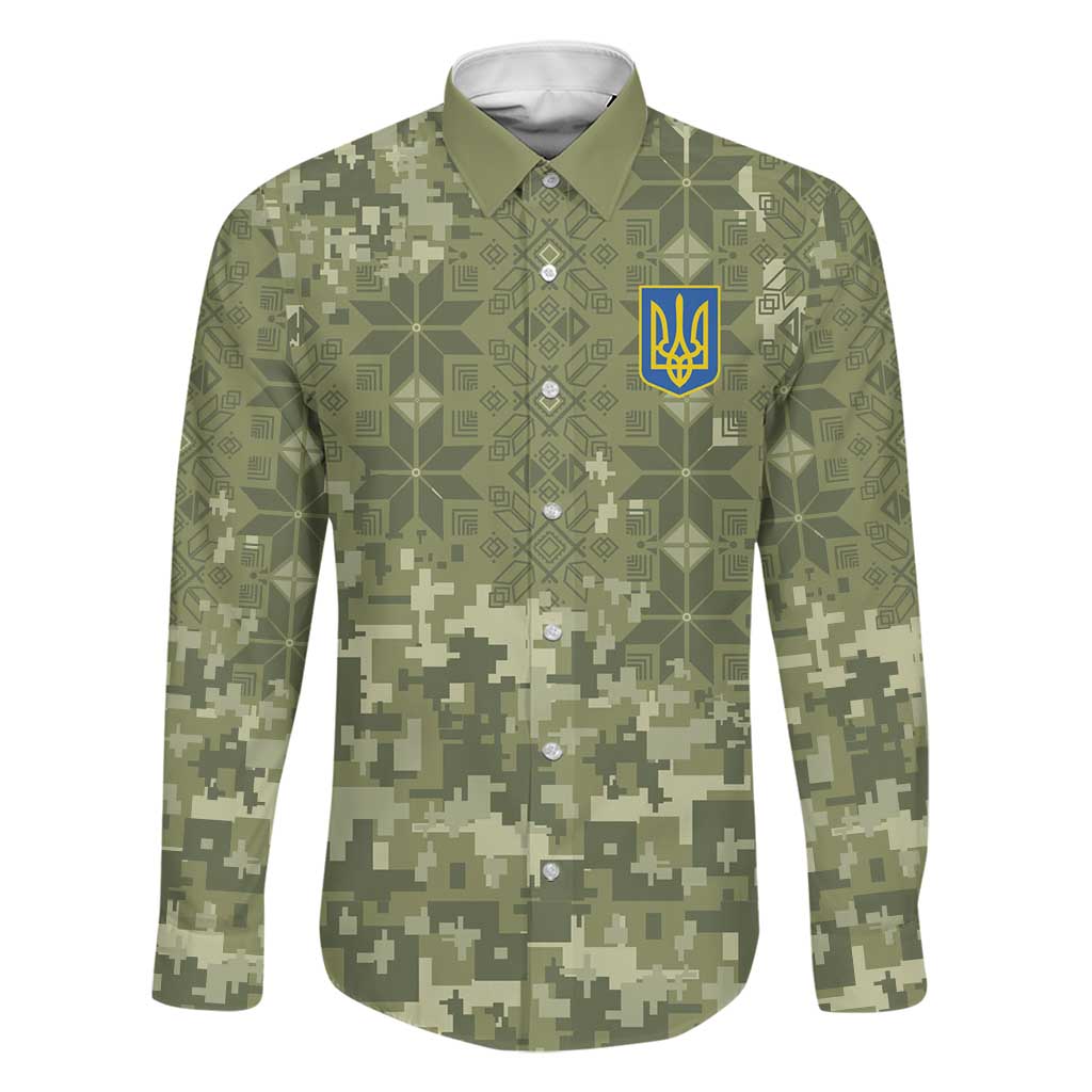 Ukraine Military Vyshyvanka Pattern Family Matching Off Shoulder Maxi Dress and Hawaiian Shirt Tryzub Emblem Tactical Style