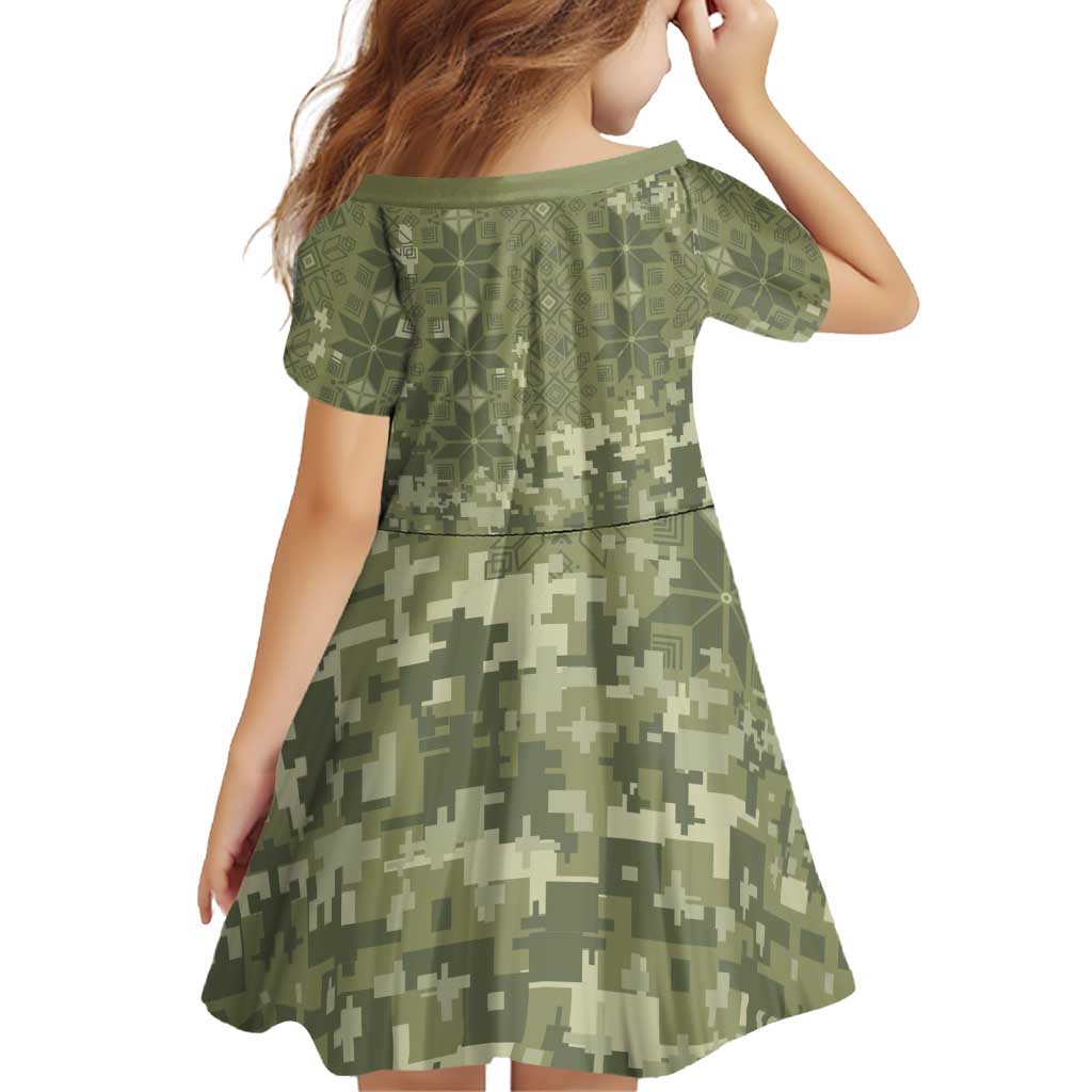 Ukraine Military Vyshyvanka Pattern Family Matching Off Shoulder Short Dress and Hawaiian Shirt Tryzub Emblem Tactical Style