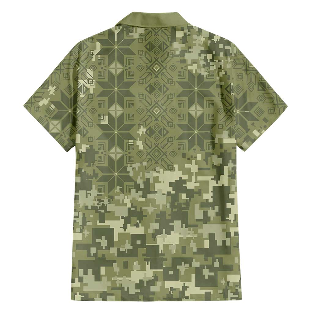 Ukraine Military Vyshyvanka Pattern Family Matching Off Shoulder Short Dress and Hawaiian Shirt Tryzub Emblem Tactical Style