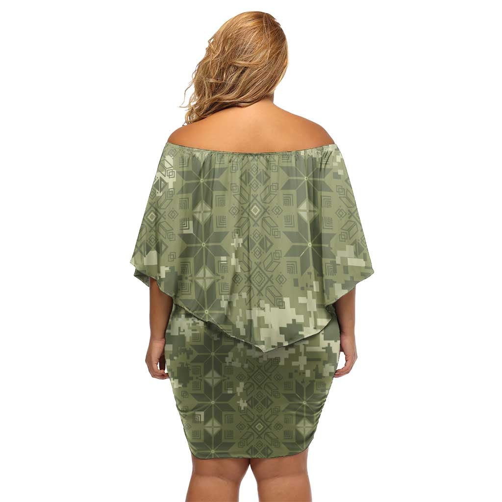 Ukraine Military Vyshyvanka Pattern Family Matching Off Shoulder Short Dress and Hawaiian Shirt Tryzub Emblem Tactical Style