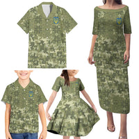 Ukraine Military Vyshyvanka Pattern Family Matching Puletasi and Hawaiian Shirt Tryzub Emblem Tactical Style