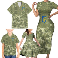 Ukraine Military Vyshyvanka Pattern Family Matching Short Sleeve Bodycon Dress and Hawaiian Shirt Tryzub Emblem Tactical Style