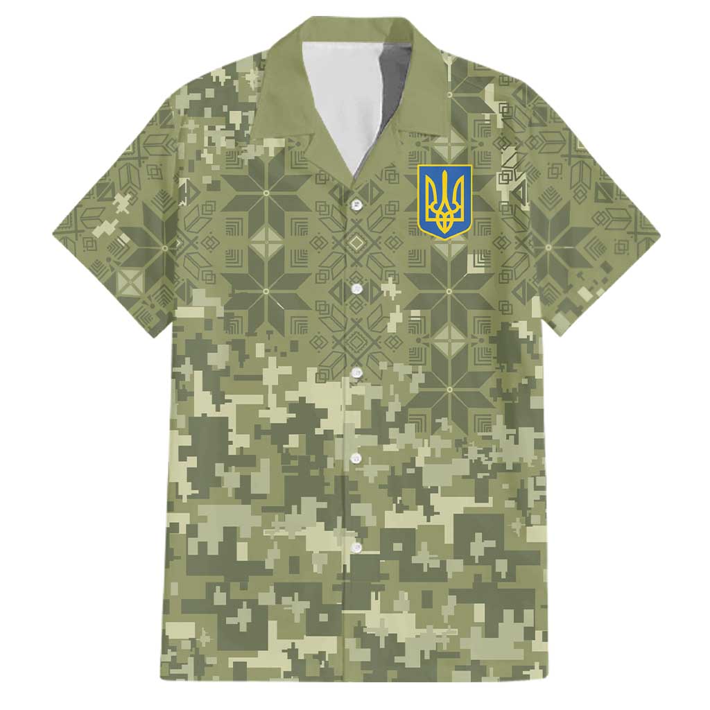 Ukraine Military Vyshyvanka Pattern Family Matching Short Sleeve Bodycon Dress and Hawaiian Shirt Tryzub Emblem Tactical Style