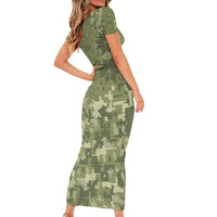Ukraine Military Vyshyvanka Pattern Family Matching Short Sleeve Bodycon Dress and Hawaiian Shirt Tryzub Emblem Tactical Style