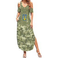 Ukraine Military Vyshyvanka Pattern Family Matching Summer Maxi Dress and Hawaiian Shirt Tryzub Emblem Tactical Style