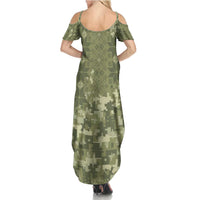 Ukraine Military Vyshyvanka Pattern Family Matching Summer Maxi Dress and Hawaiian Shirt Tryzub Emblem Tactical Style